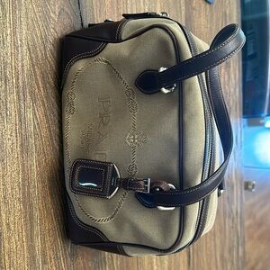 PRADA Brown Fabric and Leather Jacquard Bag